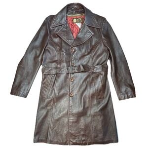 Vintage Casa Nova Leather Trench Coat Mens 44 Brown Belted Canada Quilted